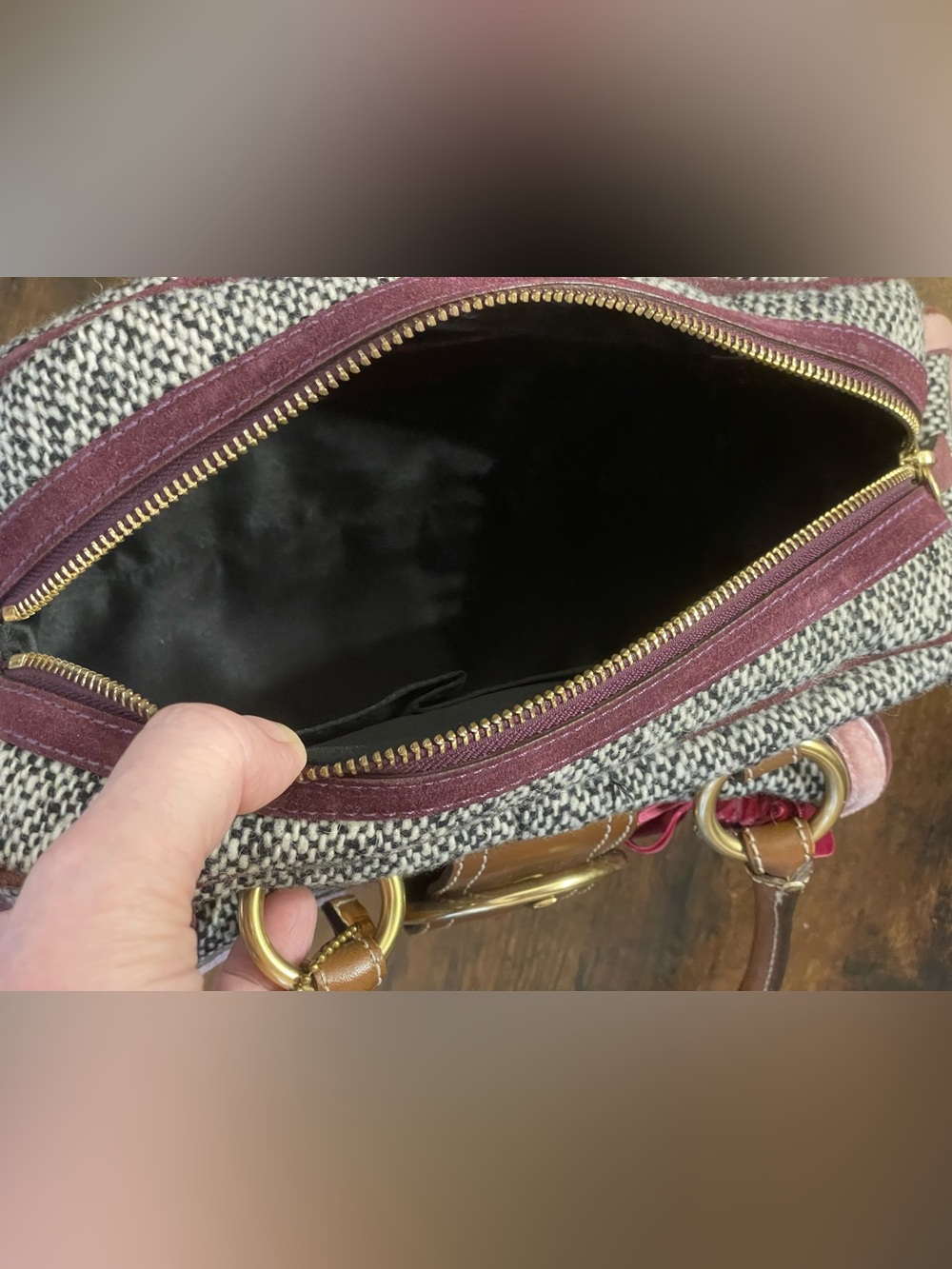 COACH SOHO Tweed & Suede Crystal Bow Satchel - Picture 11 of 12
